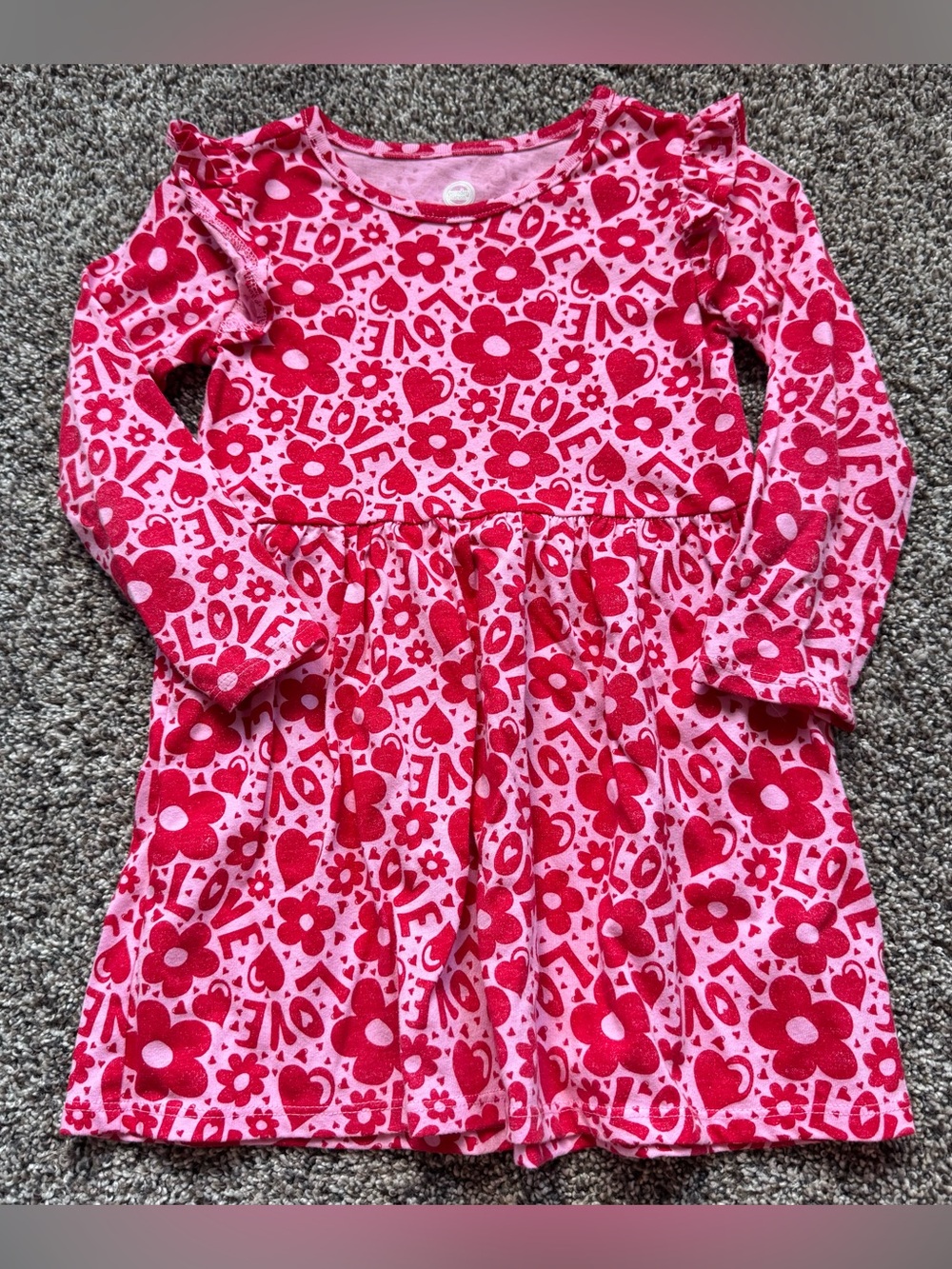 Kids Pink & Red Floral 'Love' Long-Sleeve Dress